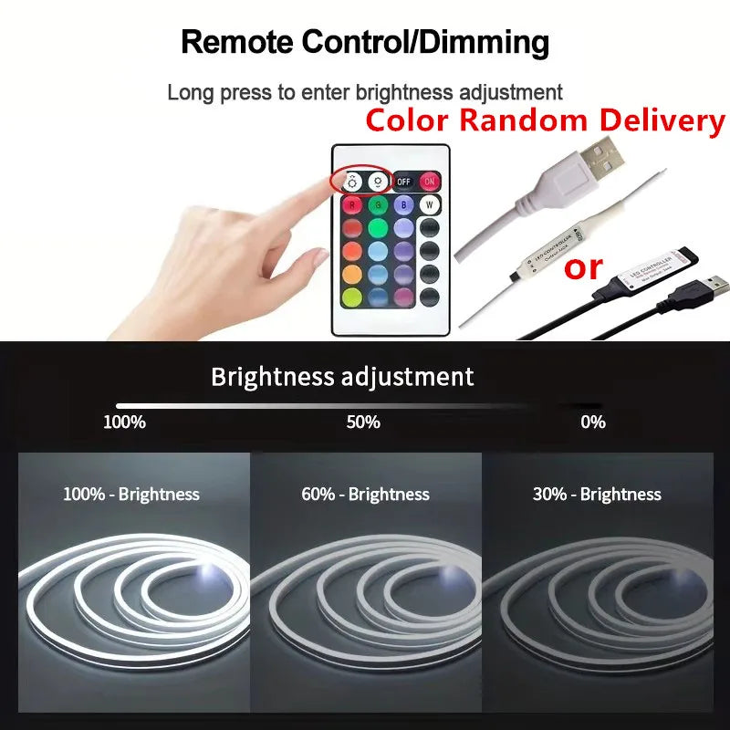 RGB LED Strip Flexible Silicone Neon LED Sign Lights Lamp Rope Waterproof Dimmable Remote Control USB 5V 108Leds/M Room Decor