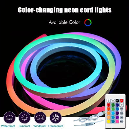 RGB LED Strip Flexible Silicone Neon LED Sign Lights Lamp Rope Waterproof Dimmable Remote Control USB 5V 108Leds/M Room Decor