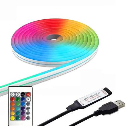 RGB LED Strip Flexible Silicone Neon LED Sign Lights Lamp Rope Waterproof Dimmable Remote Control USB 5V 108Leds/M Room Decor